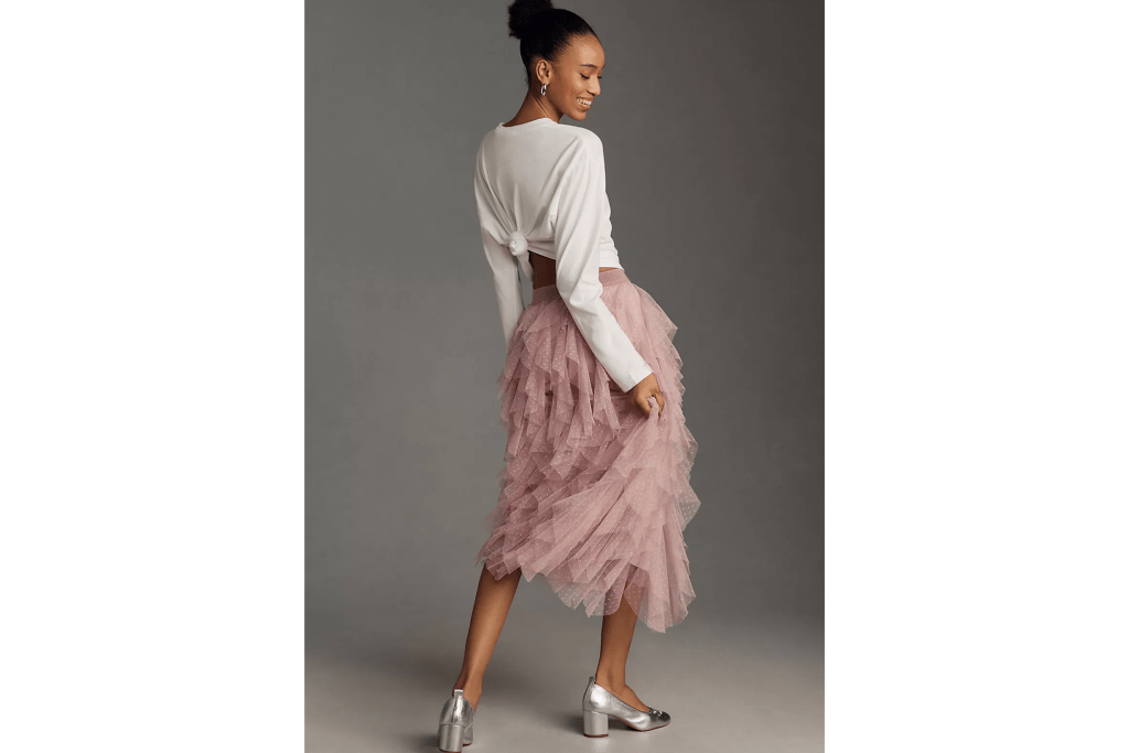 By Anthropologie The Chéri Ruffled Tulle Midi Skirt