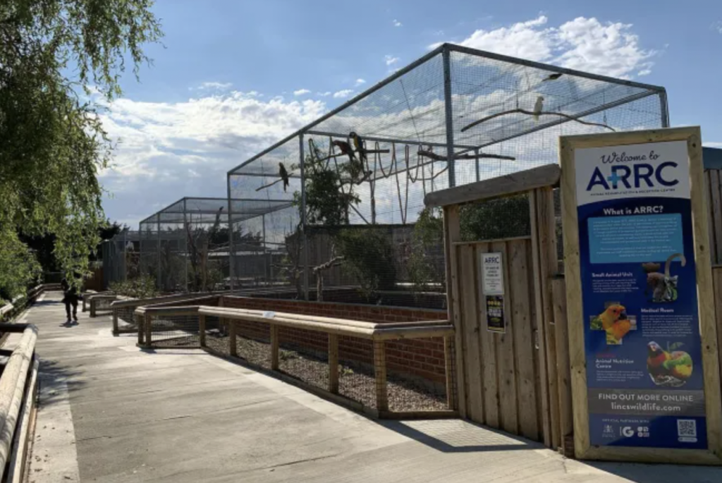 The parrot enclosure at Lincolnshire Wildlife Park is shown. 