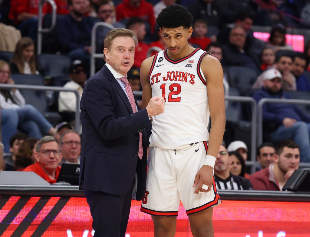 Rick Pitino with RJ Lewis earlier this season.