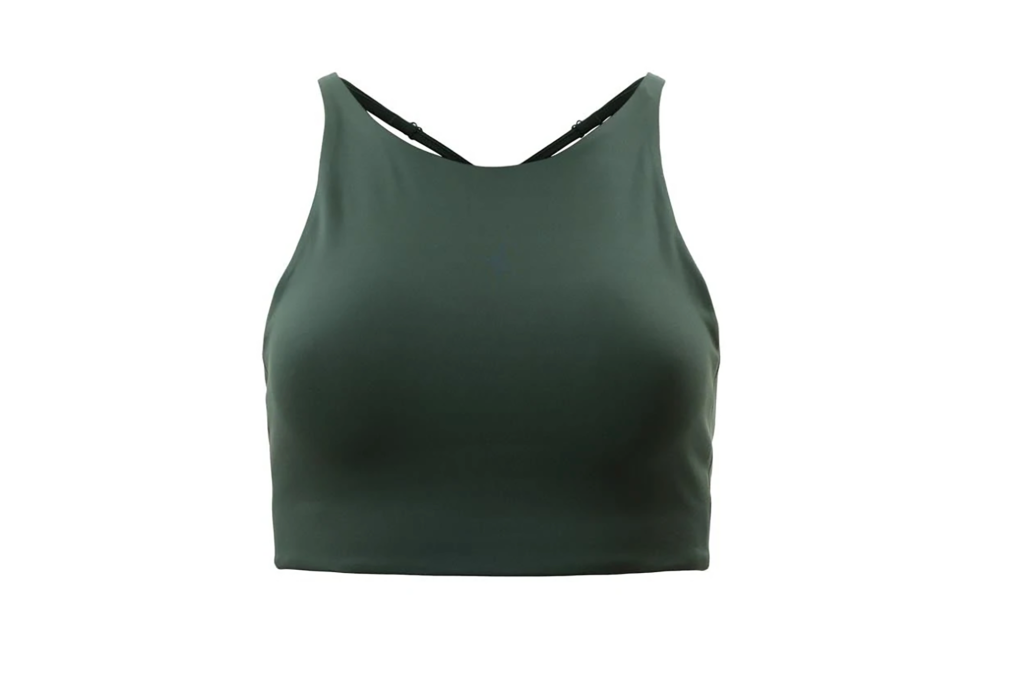 A dark green high neck sports bra 