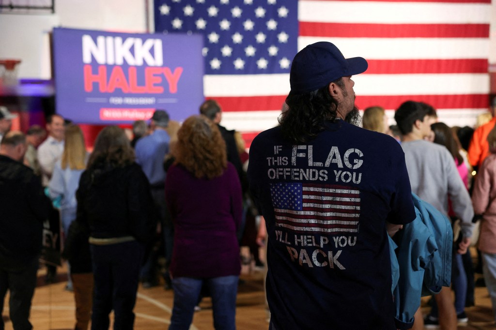 A supporter of Republican presidential candidate and former U.S. Ambassador to the United Nations Nikki Haley, attends a campaign event ahead of the South Carolina Republican presidential primary election, in Mauldin, South Carolina, U.S. January 27, 2024.