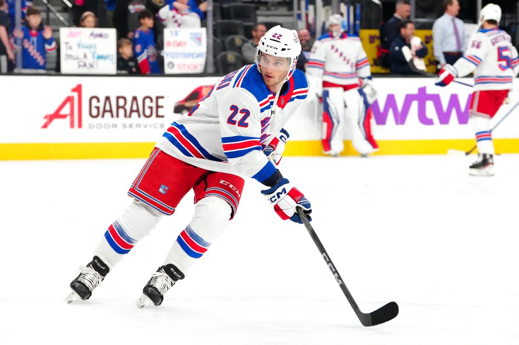 Rangers center Jonny Brodzinski (22) warms up before a game