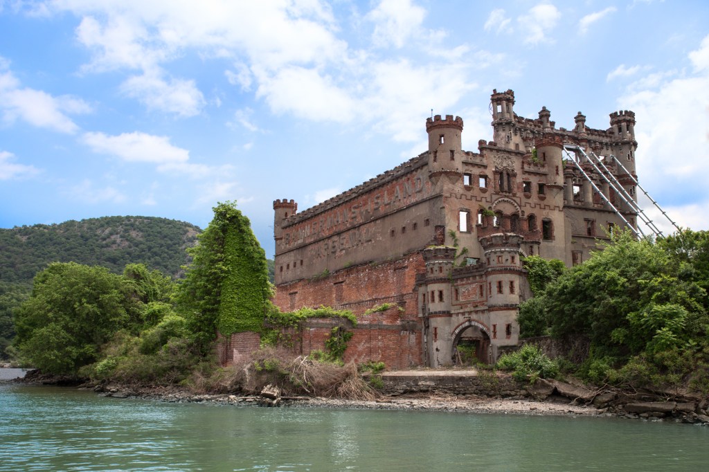 Bannerman's Castle ruins on Pollepel Island seen from the Hudson River in New York State.