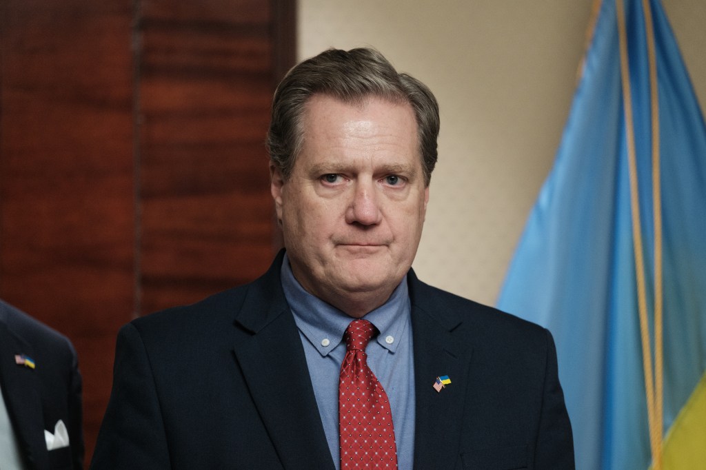 Rep. Mike Turner, chairman of the House Permanent Select Committee on Intelligence, R-Ohio, during press conference of members of US Congress Delegation on February 9, 2024 in Kyiv, Ukraine.