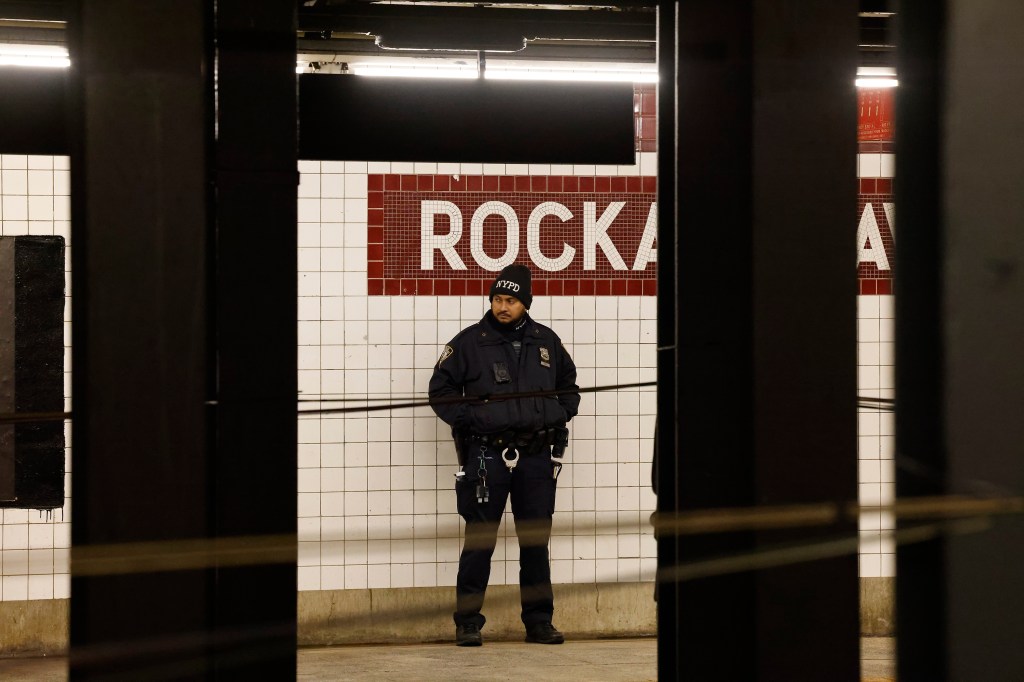 NYPD at the scene of a slashing involving a conductor at the Rockaway Station in Brooklyn 