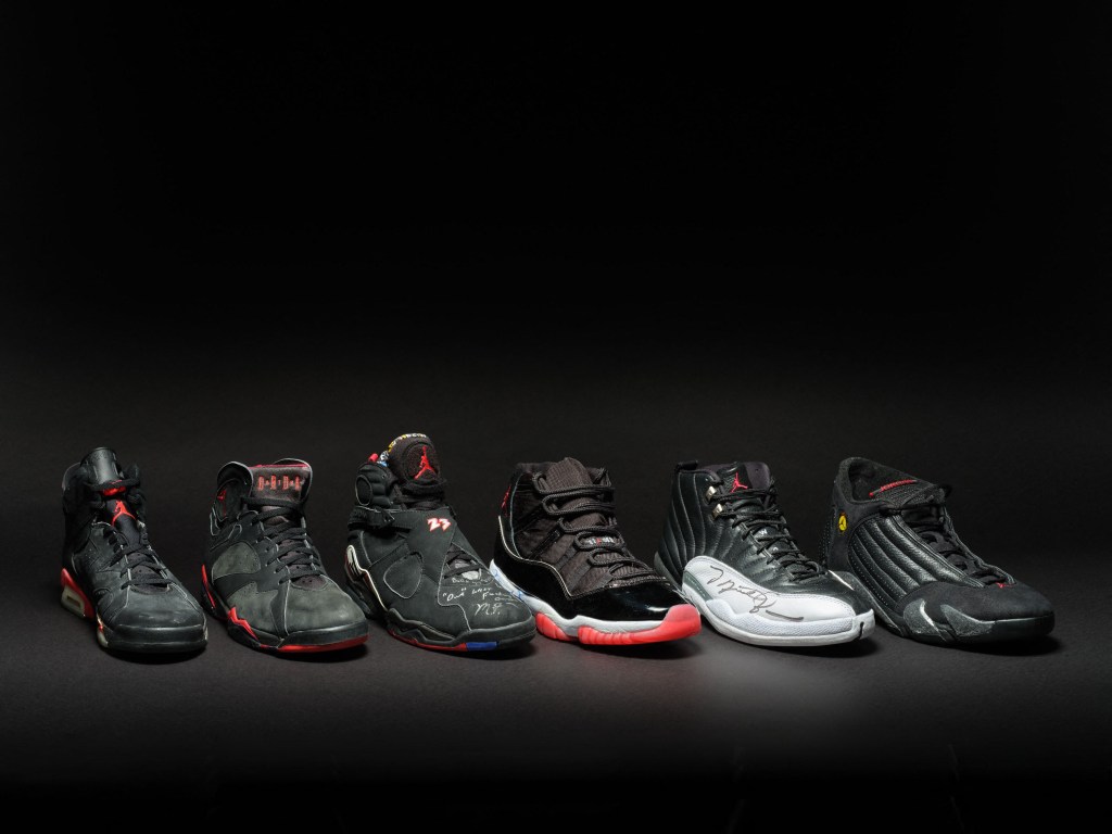 A collection of Air Jordans worn by Michael Jordan as he won each of his six NBA championships has sold for a record-breaking $8 million at auction.