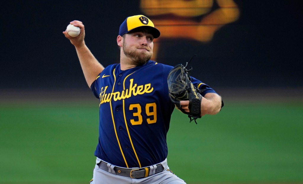 Corbin Burnes delivers during the second inning of the team's baseball game against the Pittsburgh Pirates.