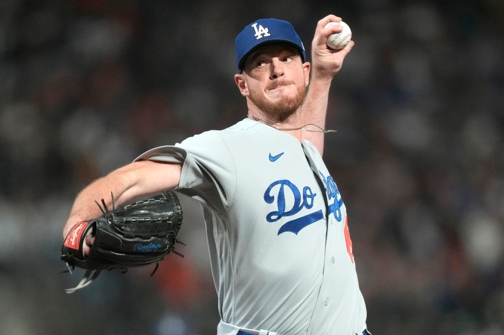 Los Angeles Dodgers pitcher Caleb Ferguson pitching in a baseball game against San Francisco Giants in San Francisco.