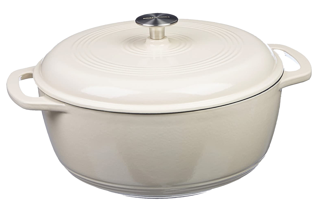 Amazon Basics Enameled Cast Iron Covered Dutch Oven, ivory