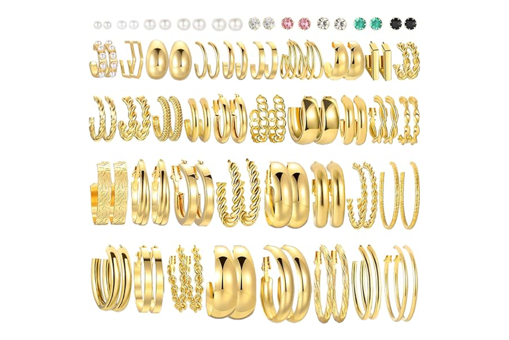 Gold Hoop Earrings Set (46 Pairs)