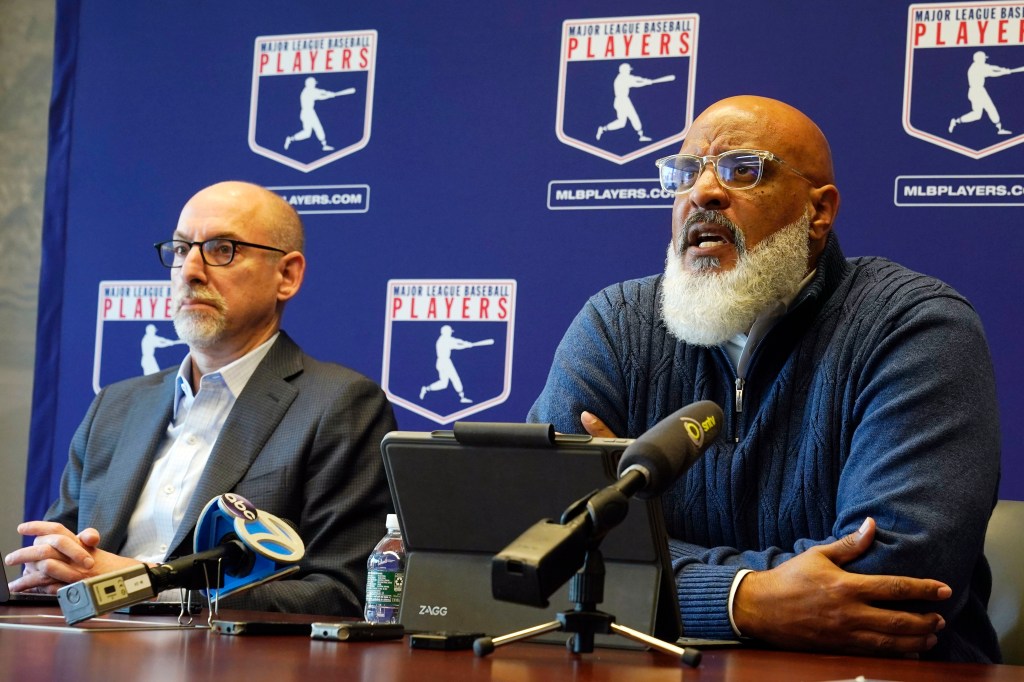 Major League Baseball Players Association Executive Director Tony Clark (r.) and Bruce Meyer.