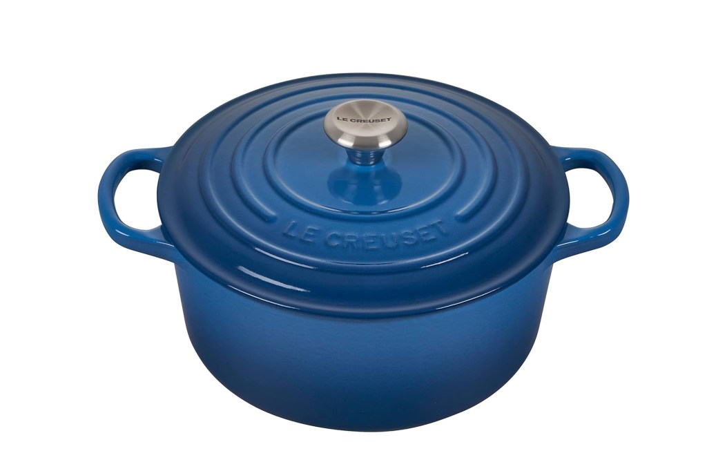 A blue pot with a lid