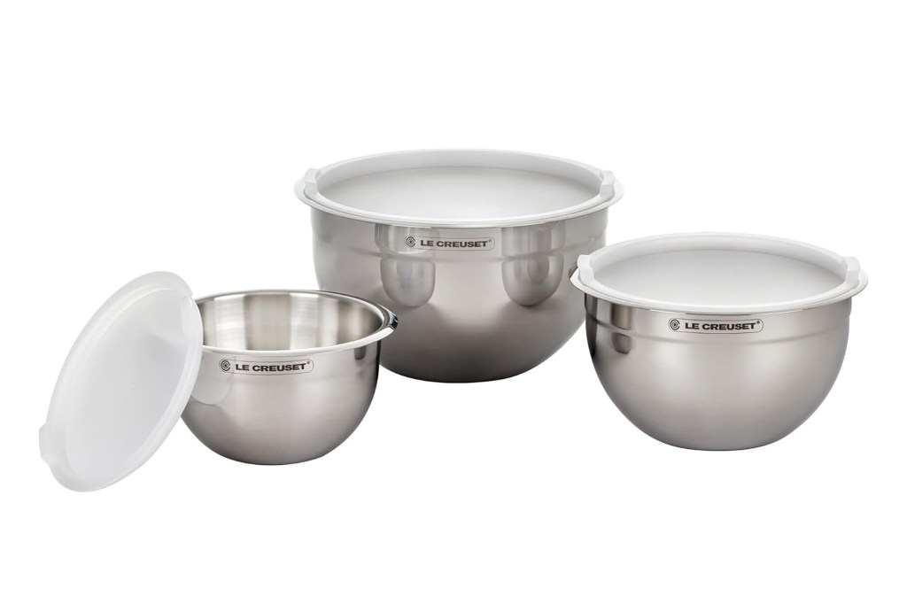 A group of stainless steel bowls