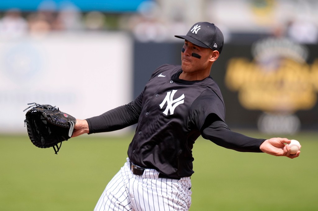 Yankees first baseman Anthony Rizzo throws out Boston Red Sox's Bobby Dalbec