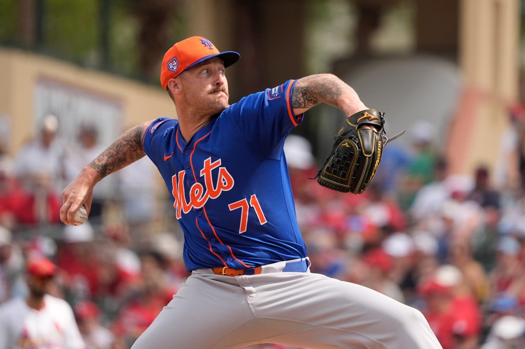 Sean Reid-Foley, pictured March 9, struggled in his return to the Mets' bullpen Sunday after biceps tightness.