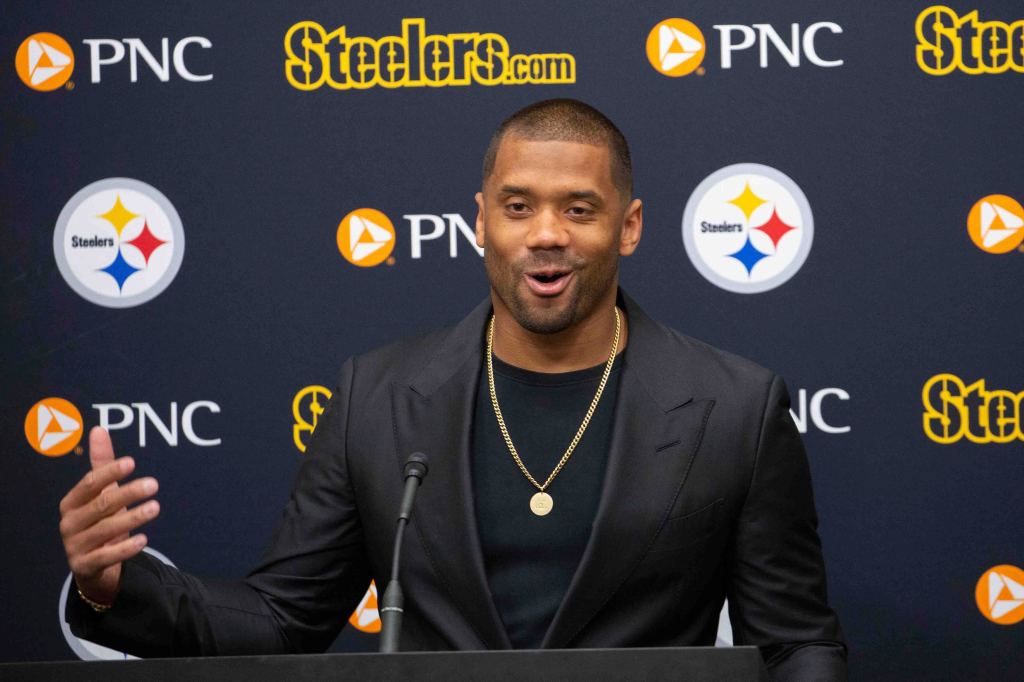 Russell Wilson is introduced as a Pittsburgh Steeler, with whom he is signed for the 2024 season. 