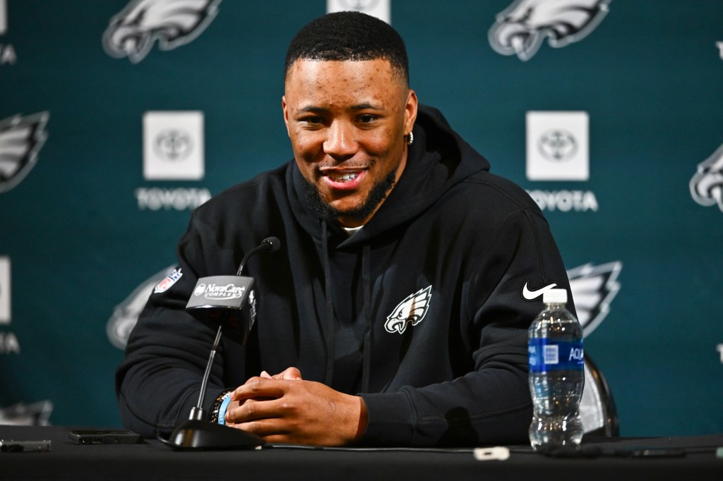 Saquon Barkley during his Eagles introductory press conference.