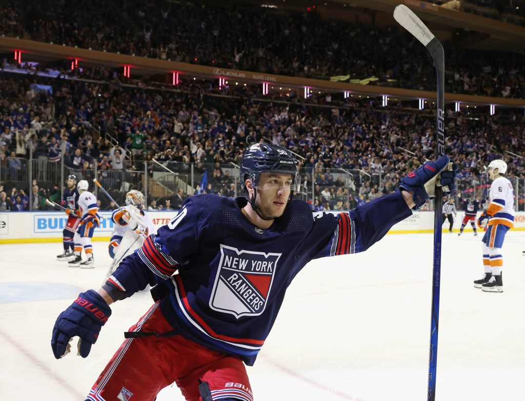 Will Cuylle, celebrating after scoring a goal against the Islanders in a recent game, was scratched from the Rangers' win over the Panthers.