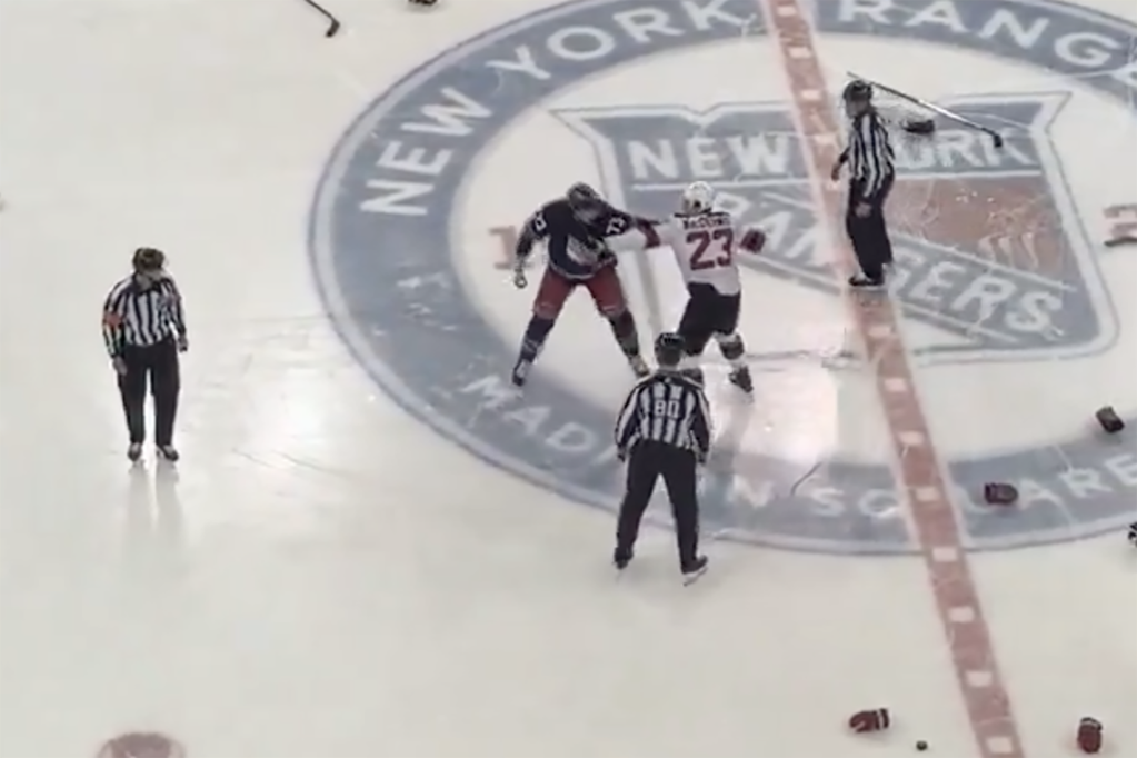 The fight took place right after the puck dropped.