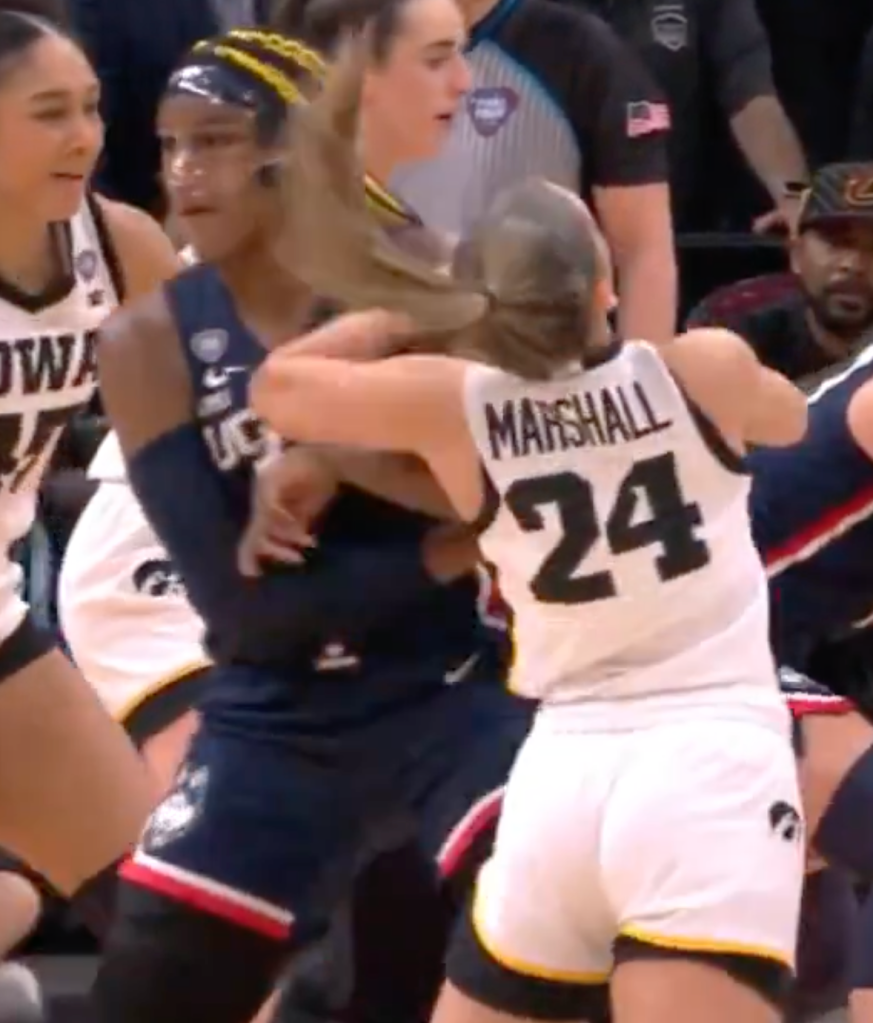 Aaliyah Edwards was called for an illegal screen in the final seconds of UConn's Final Four loss to Iowa.