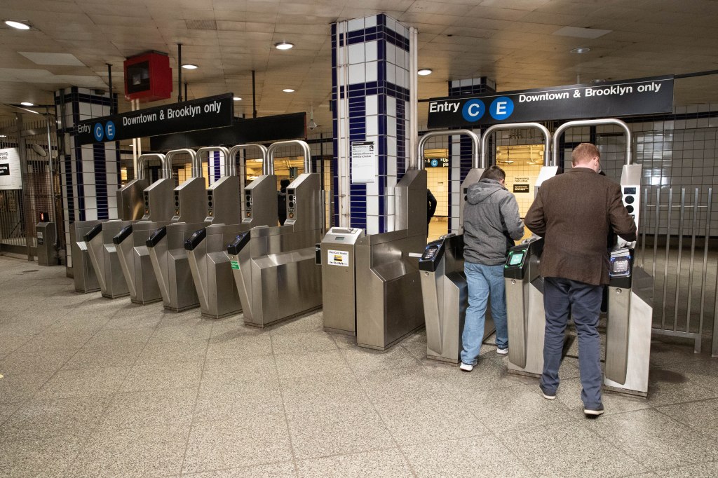 A photo of the entrance to the 50th St. Subway entrance at 49th St. in Manhattan.