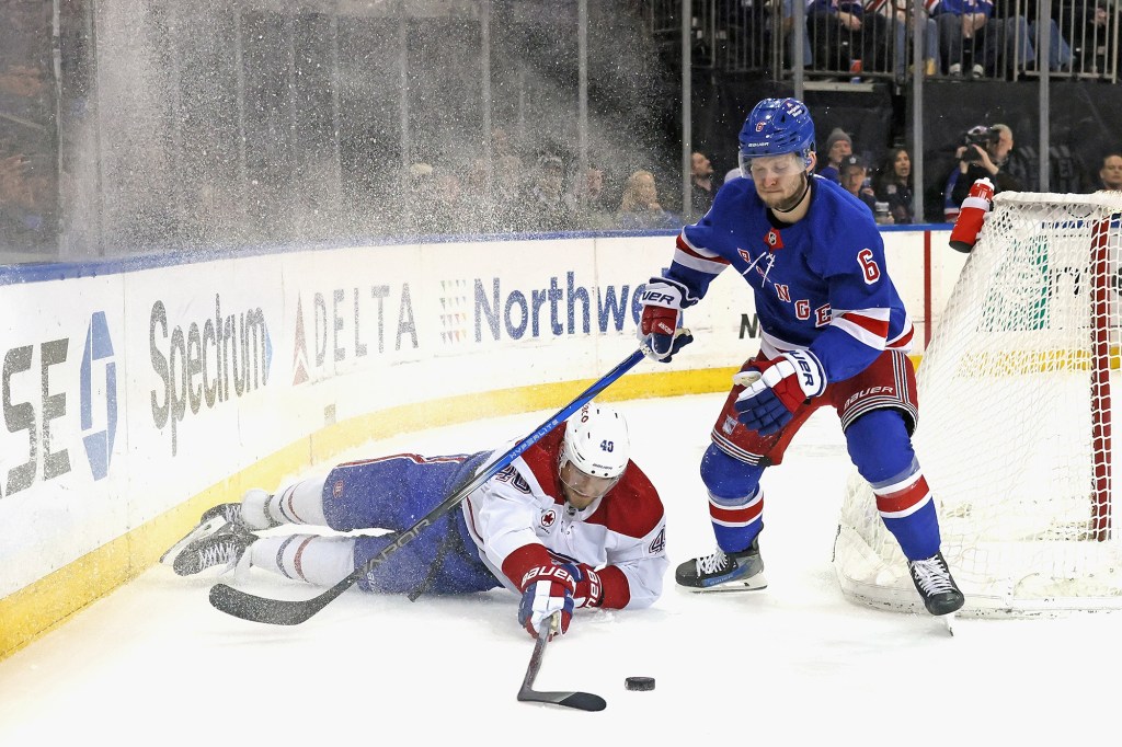 Zac Jones was in the Rangers' lineup Sunday against the Canadiens.