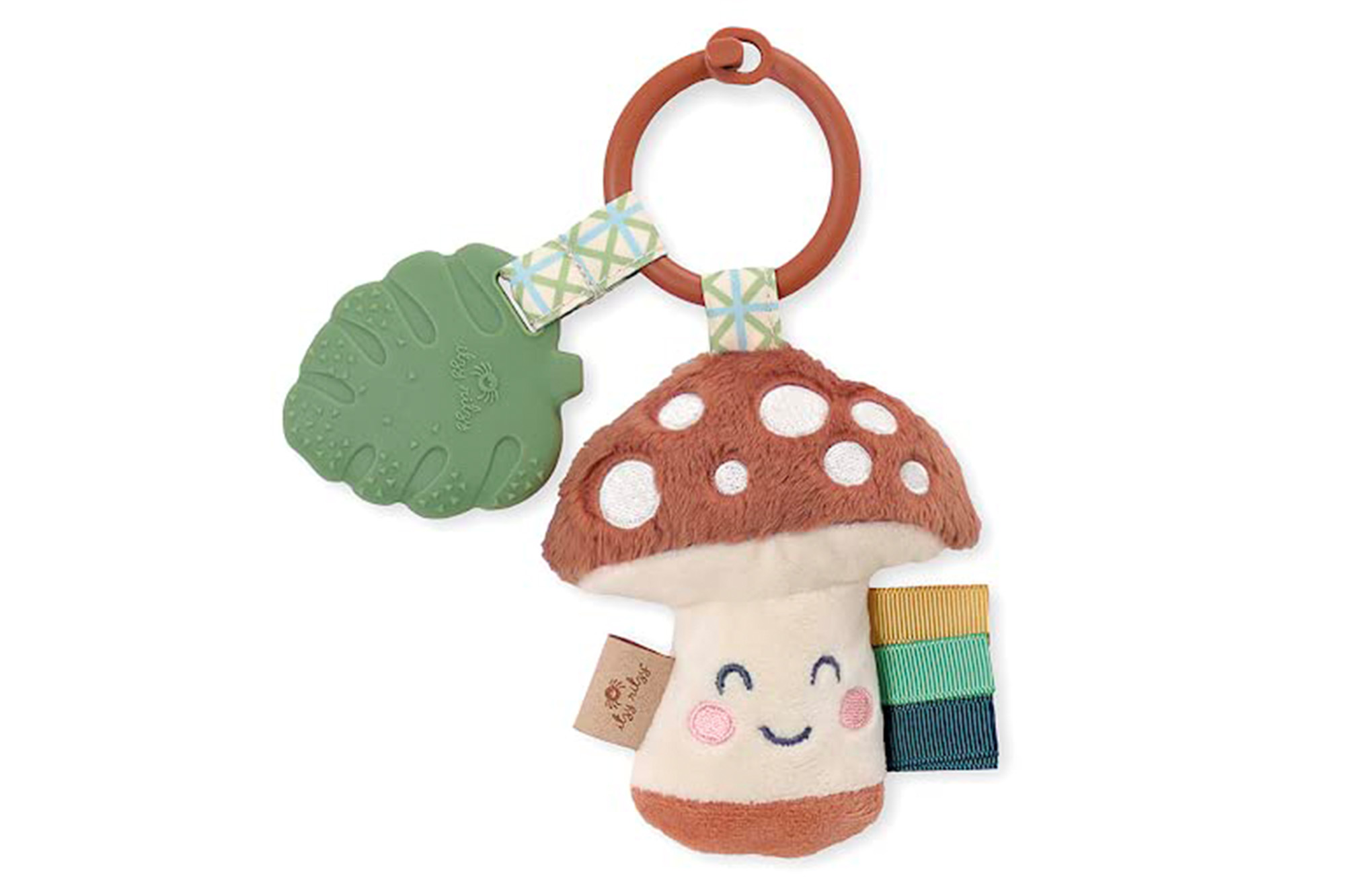 A mushroom-shaped teething toy