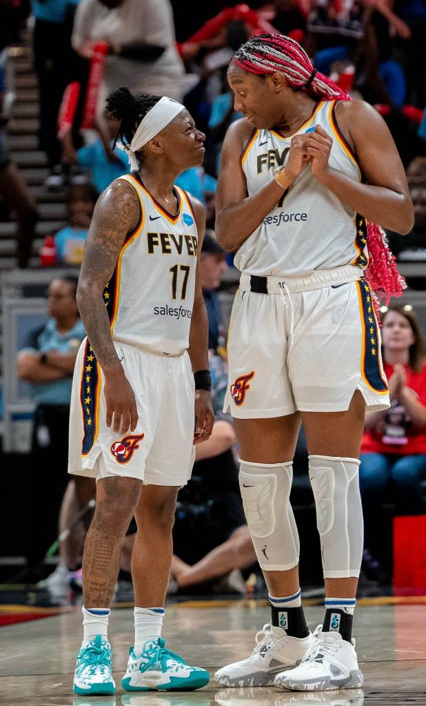 Erica Wheeler (l) and Aliyah Boston (r) of the Indiana Fever.