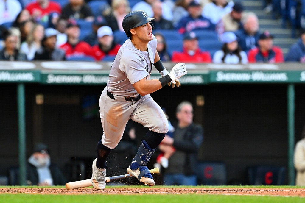 Anthony Volpe, pictured earlier in the Yankees' series against the Guardians, ended Sunday hitting .382.