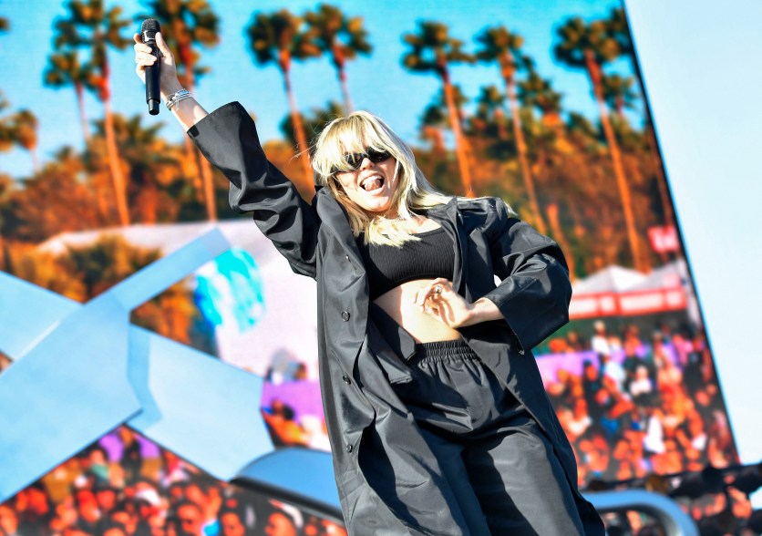 Renee Rapp performs at the Outdoor stage during the Coachella Valley Music and Arts Festival in Indio, California, on April 14, 2024.