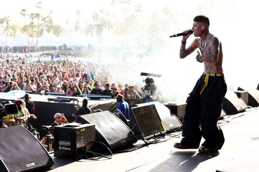 Santa Fe Klan performs at the Coachella Stage during the 2024 Coachella Valley Music and Arts Festival at Empire Polo Club on April 13, 2024.