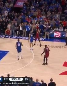  Nicolas Batum blocks Tyler Herro late in the 76ers play-in win on Wednesday night.