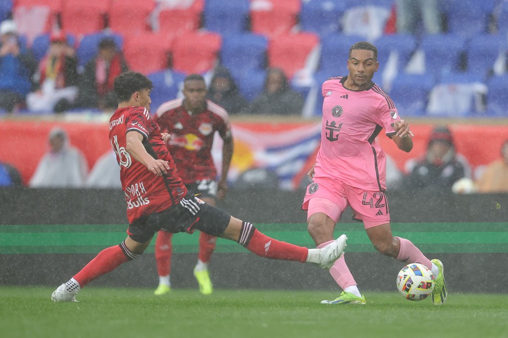 Julian Hall, defending during the Red Bulls' March 23 game, was the second-youngest homegrown signing in franchise history. 