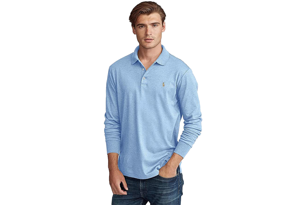 Polo Ralph Lauren Long-Sleeve Mesh Polo Shirt, light blue