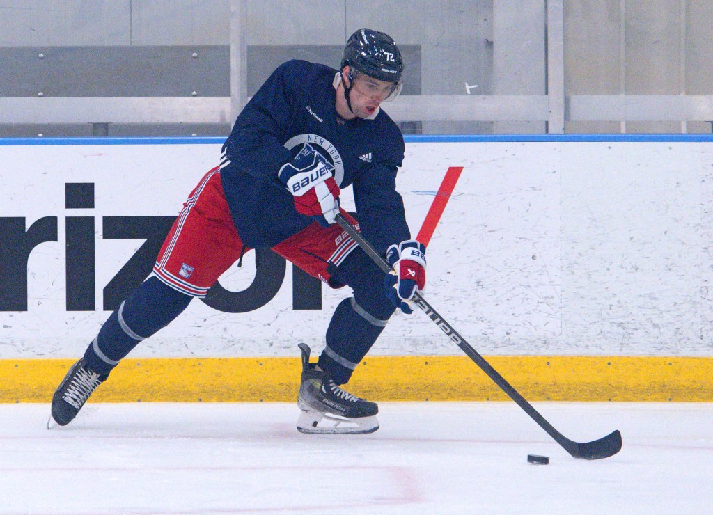 Filip Chytil skates during the Rangers' practice Friday in preparation for their first-round playoff series vs. the Capitals which begins on Sunday.