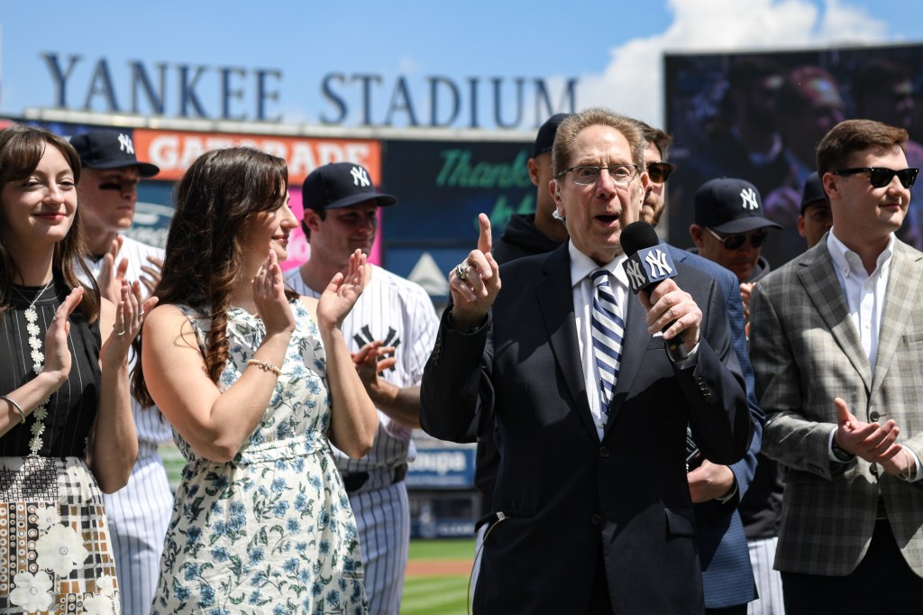 Longtime Yankee announcer John Sterling is honored during a pregame ceremony in recognition of his retirement.