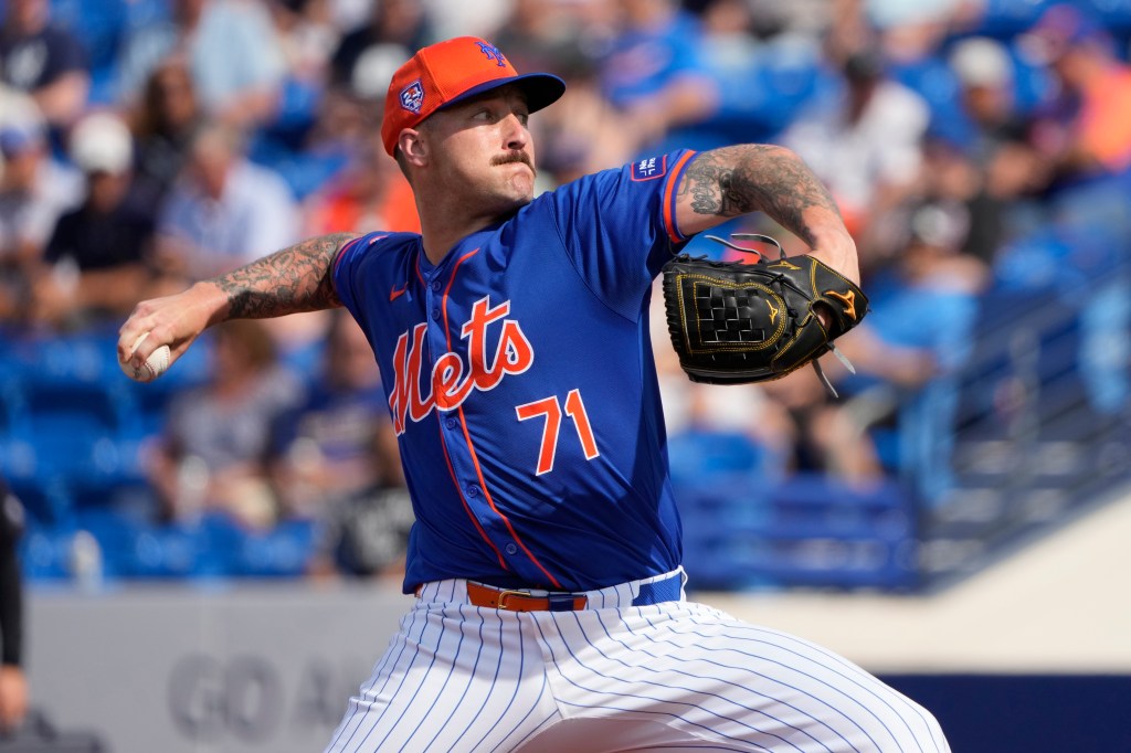 Sean Reid-Foley, delivering a pitch during spring training, threw a scoreless inning in the Mets loss, his first game back since returning from the injured list.