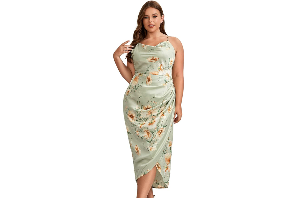 Floerns Plus Size Satin Wrap Cami Dress