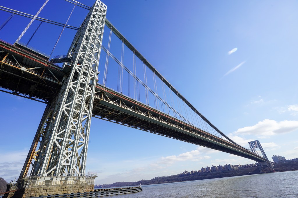 The George Washington Bridge as seen from Hazard Beach, Fort Lee, New Jersey