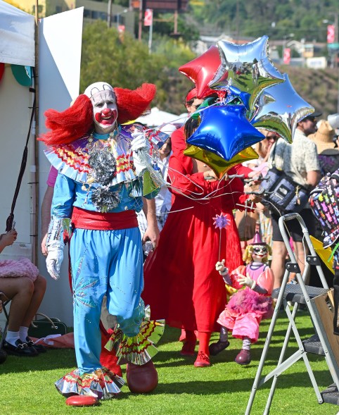 INSANE CLOWN POSSE PREP: No, David Arquette isn’t switching careers, he’s just dressed as Bozo on Bob Baker Day to celebrate the puppeteer.