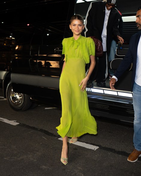 GREEN GETAWAY: Zendaya heads to Zero Bond after the NYC premiere of  her film “Challengers.”GREEN GETAWAY: Zendaya heads to Zero Bond after the NYC premiere of  her film “Challengers.”