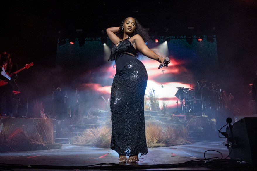 Tems performs onstage in the Mojave tent at the 2024 Coachella Valley Music and Arts Festival at Empire Polo Club on April 14, 2024.