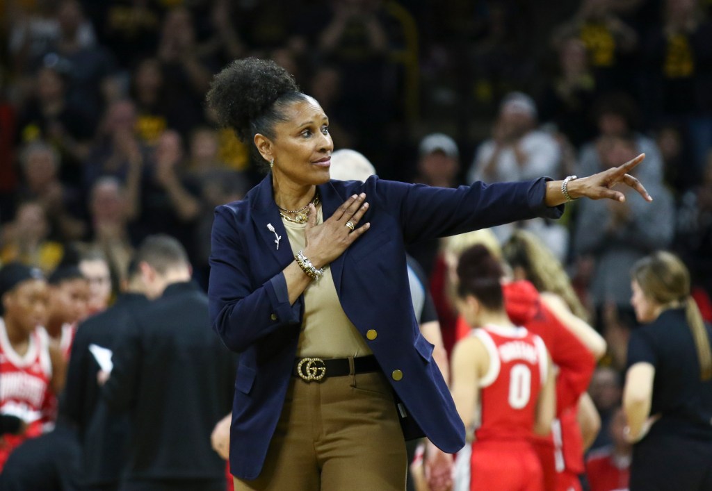 Lynette Woodard at Iowa's game against Ohio State on March 3, 2024, when Caitlin Clark broke Pete Maravich's all-time NCAA scoring record.