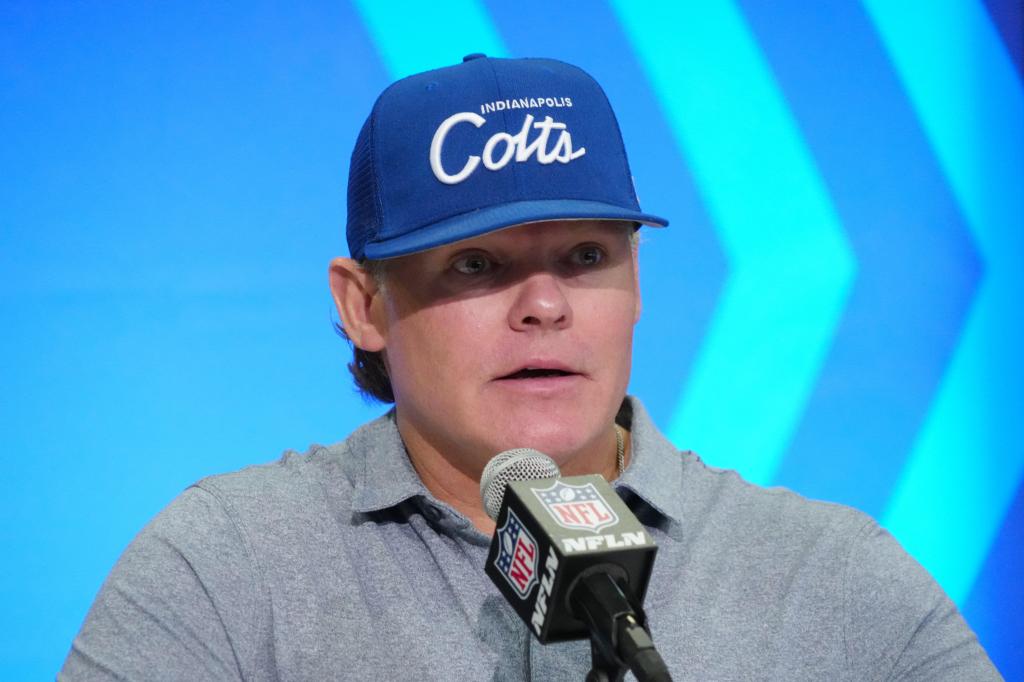 Colts general manager Chris Ballard speaks at a press conference at the NFL Scouting Combine at Indiana Convention Center. 