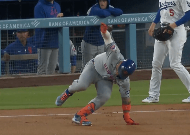 Francisco Alvarez caught himself while falling to the ground.