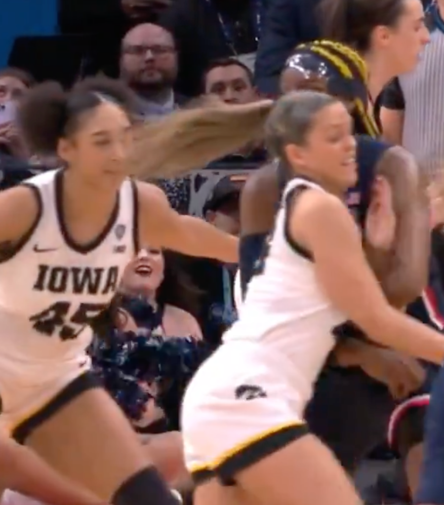 Aaliyah Edwards was called for an illegal screen in the final seconds of UConn's Final Four loss to Iowa.