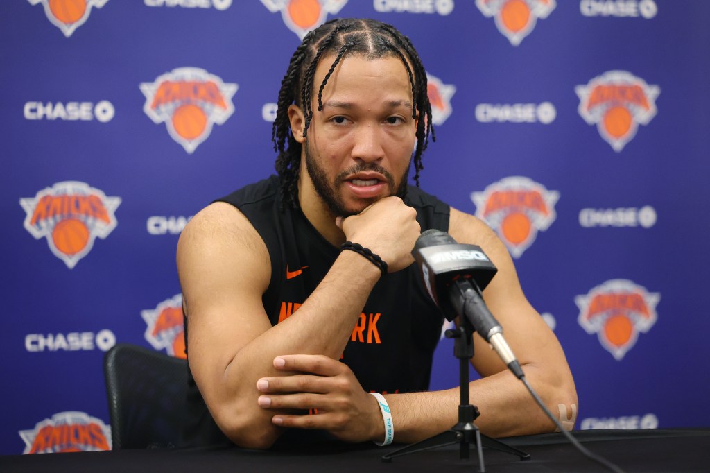 Jalen Brunson meets with the media on Sunday.