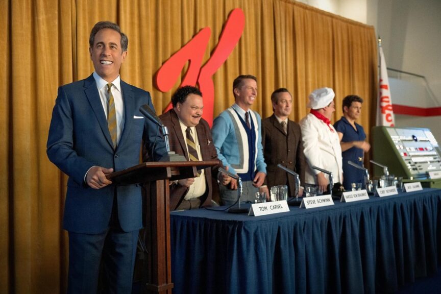 Jerry Seinfeld, James Marsden, Thomas Lennon, Adrian Martinez, Bobby Moynihan, Jack McBrayer. Unfrosted. Photo by John P. Johnson / Netflix - copyright 2024 Netflix, Inc. IMDB.