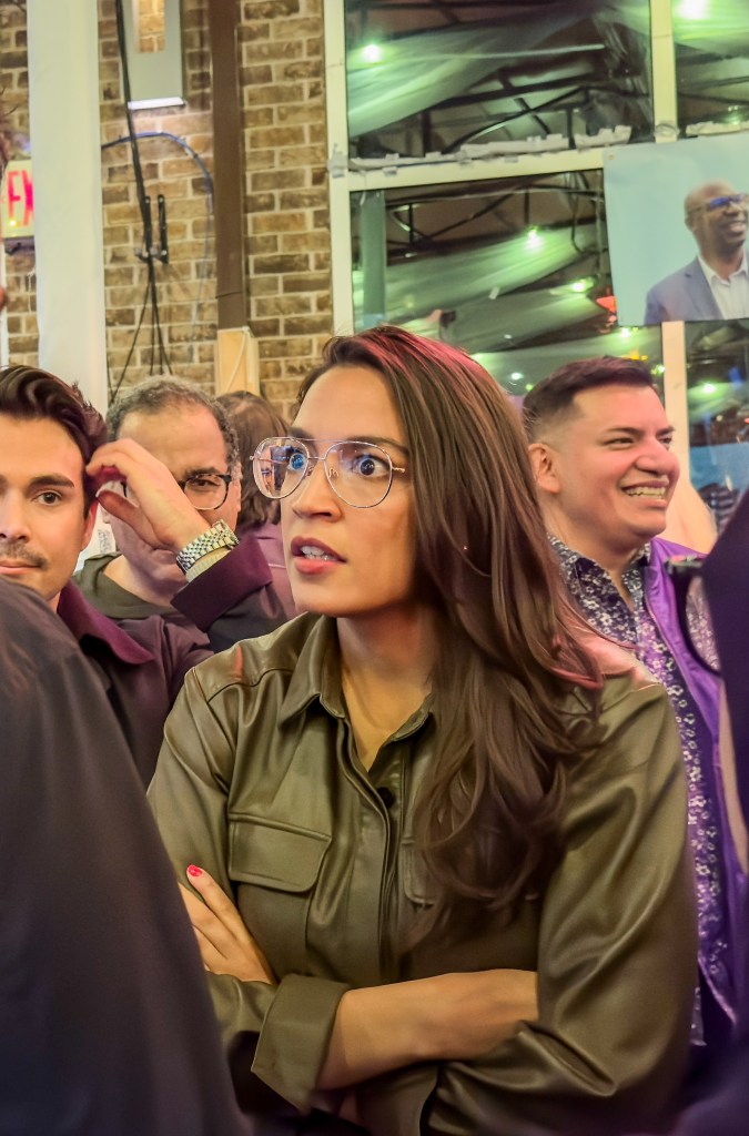 Rep. Alexandria Ocasio-Cortez attens an event against a pro-Israel lobbying group American Israel Public Affairs Committee (AIPAC) which endorses Bowman's challenger in New York, United States on March 23, 2024