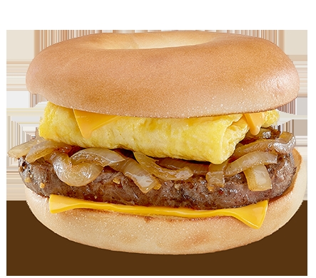 McDonald's egg, cheese and steak bagel.